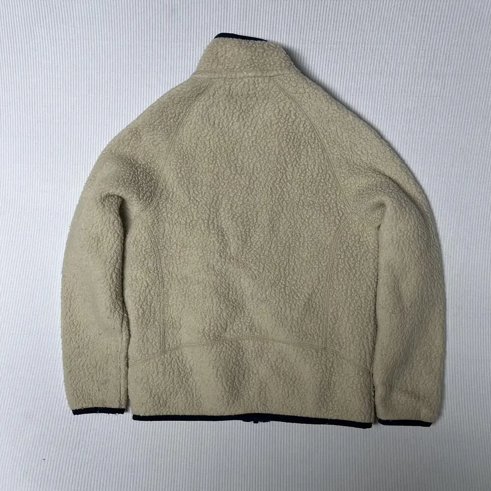 Patagonia Fleece Jacket Kids 7-8 Beige Full Zip Logo Pockets Outdoor Winter